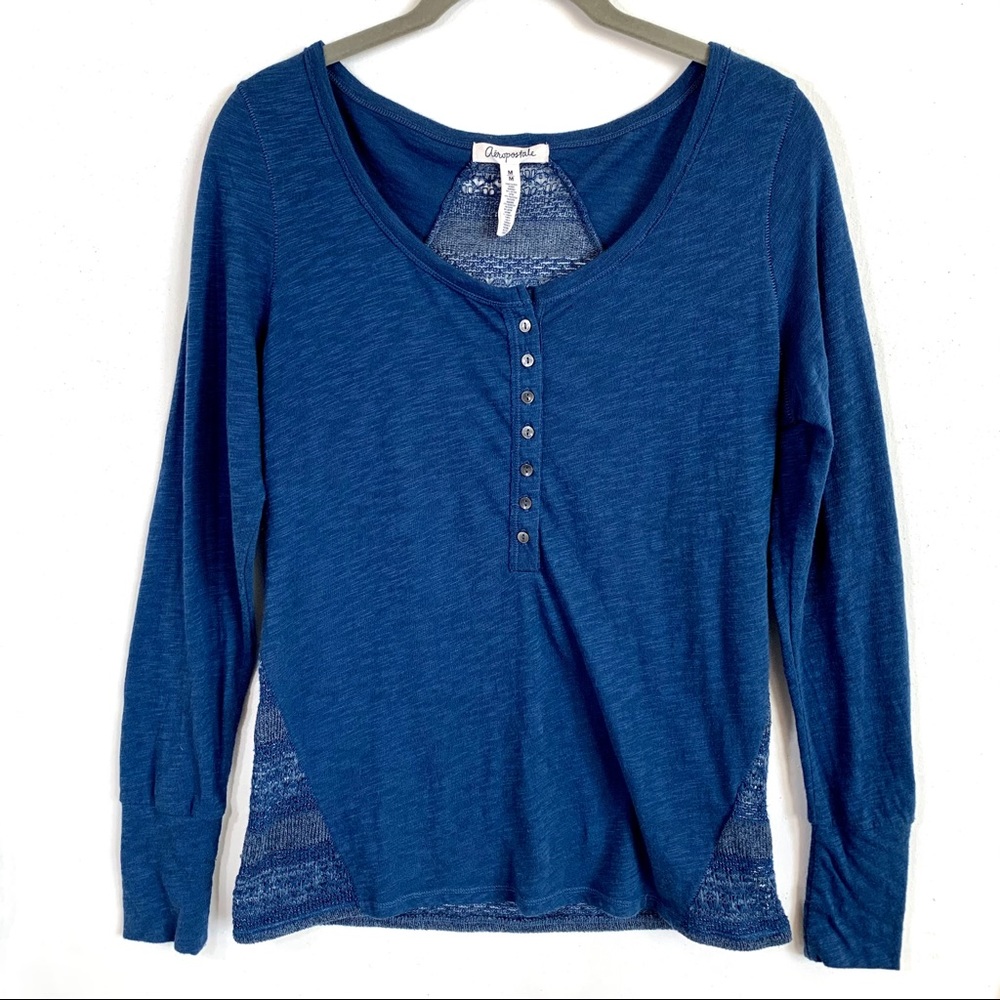 Aeropostale Knit Back Button Up Long Sleeve Henley